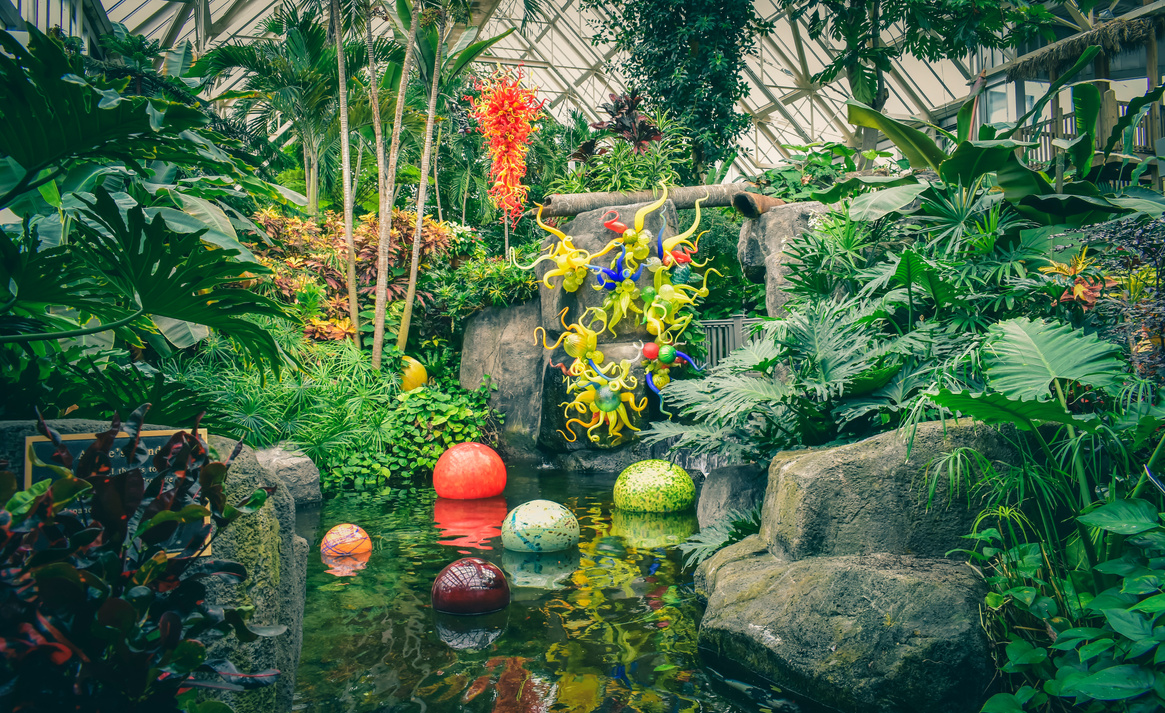 Glass Artworks in an Ecosystem in the Chihuly Garden and Glass Museum